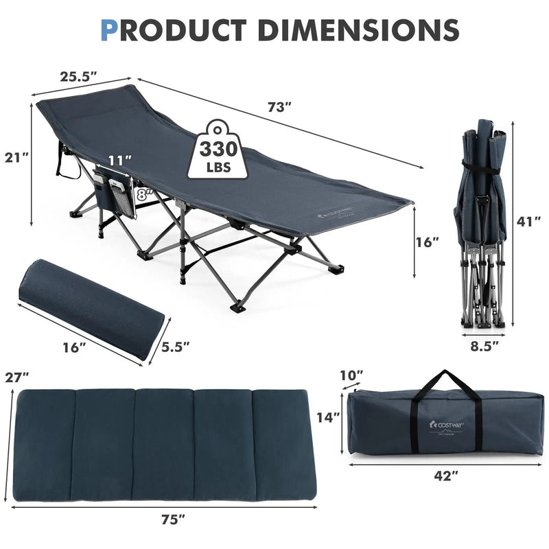 Folding Retractable Travel Camping Cot with Mattress and Carry Bag by DirectDeals