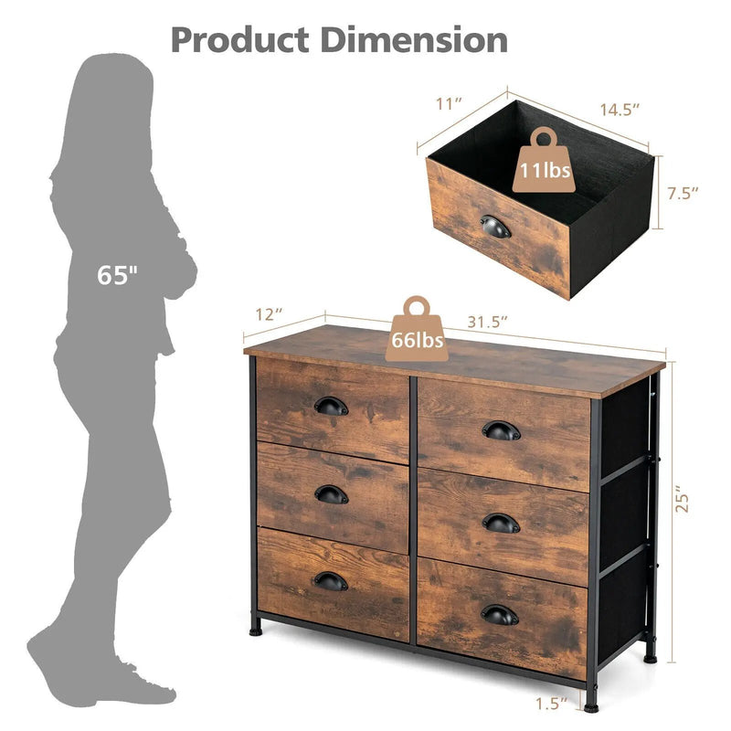 6 Fabric Drawers Storage Chest with Wooden Top by DirectDeals