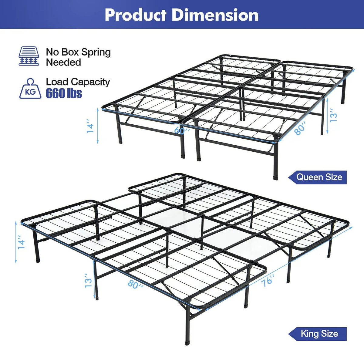 Full/King Size Folding Steel Platform Bed Frame for Kids and Adults, photo 5 of 9