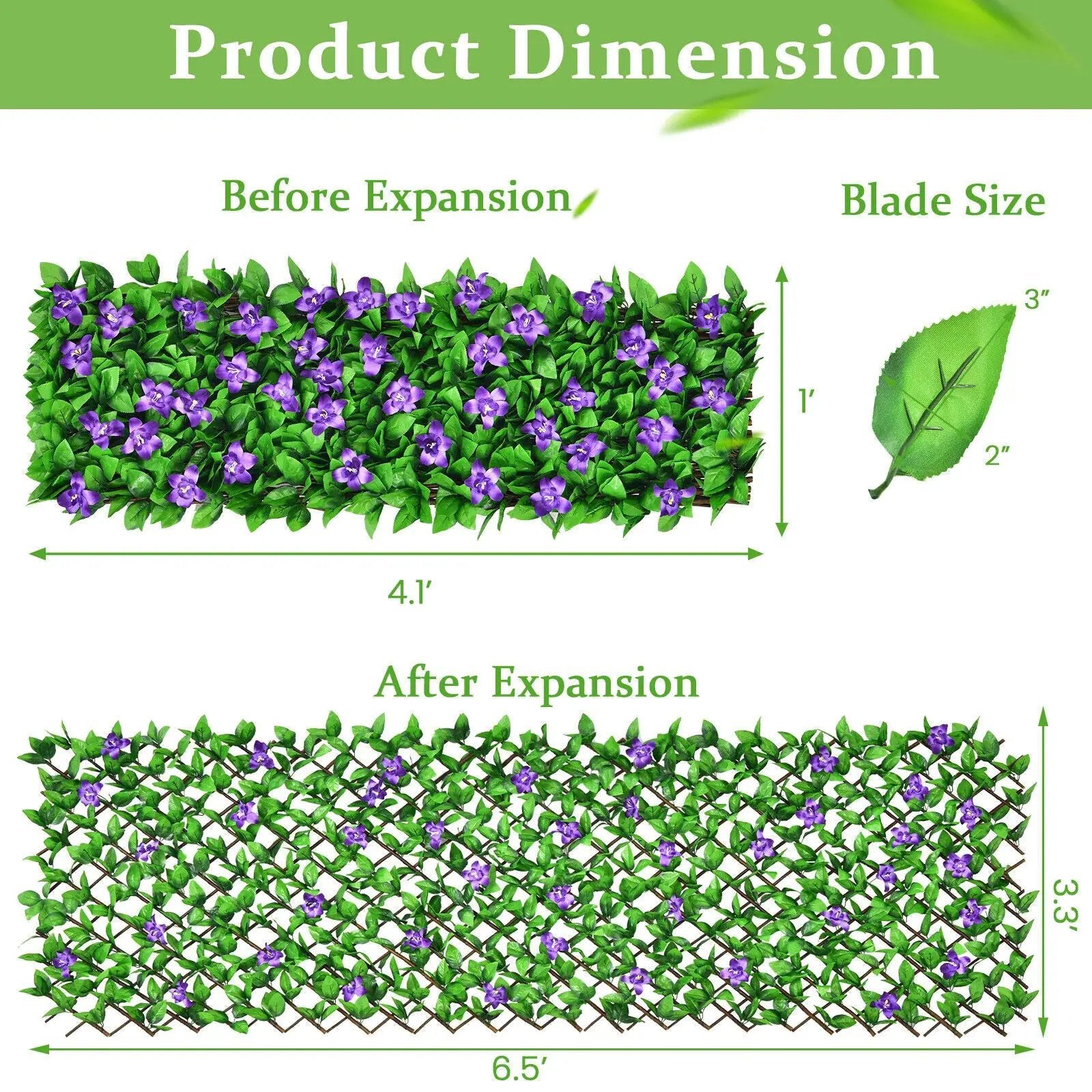 4 Pieces Expandable Faux Ivy Privacy Screen Fence Panel Pack with Flower by DirectDeals
