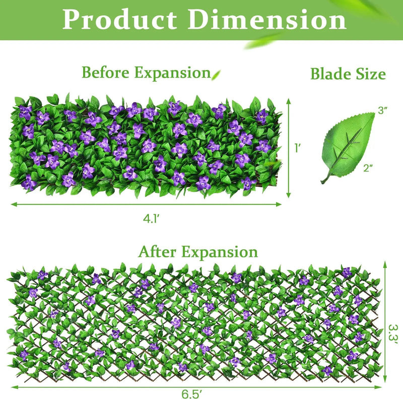 4 Pieces Expandable Faux Ivy Privacy Screen Fence Panel Pack with Flower by DirectDeals