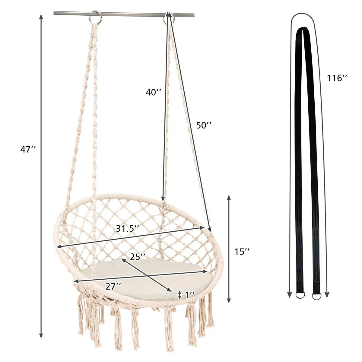 Cushioned Hammock Swing Chair with Hanging Kit, photo 10 of 24