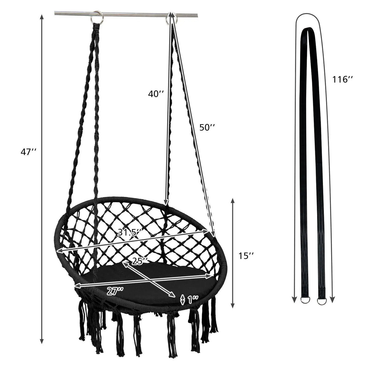 Cushioned Hammock Swing Chair with Hanging Kit, photo 11 of 24