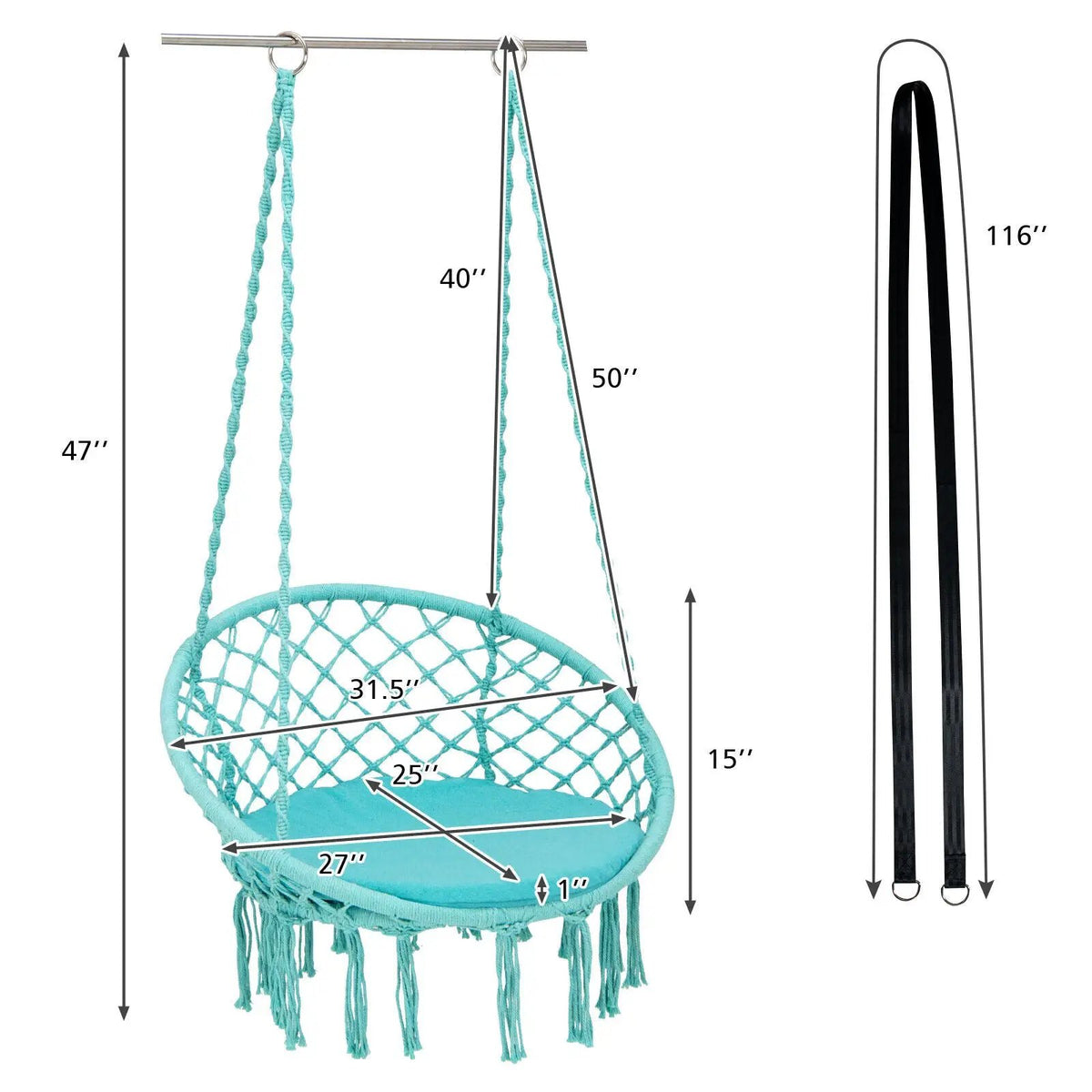 Cushioned Hammock Swing Chair with Hanging Kit, photo 12 of 24