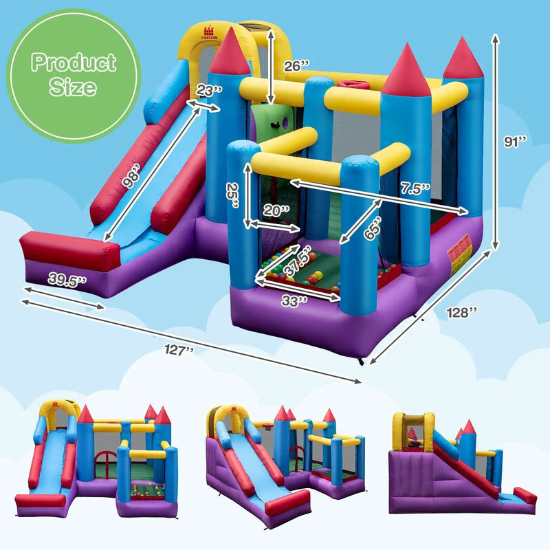 5-in-1 Inflatable Bounce House with 735W Blower and 50 Ocean Balls by DirectDeals