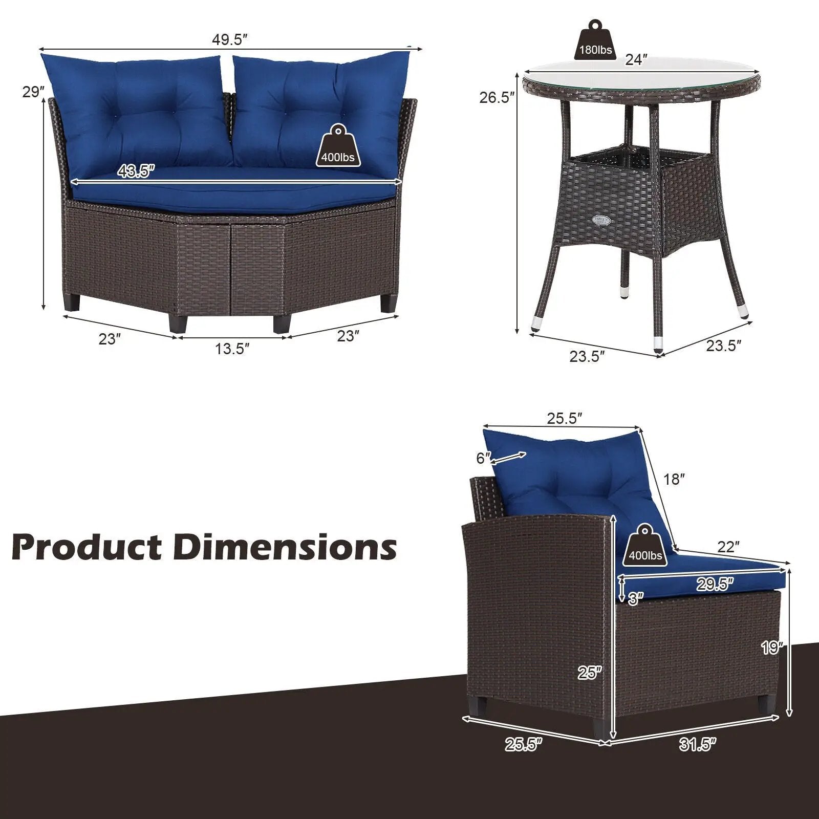 4 Pieces Patio Rattan Furniture Set Cushioned Sofa Glass Table by DirectDeals