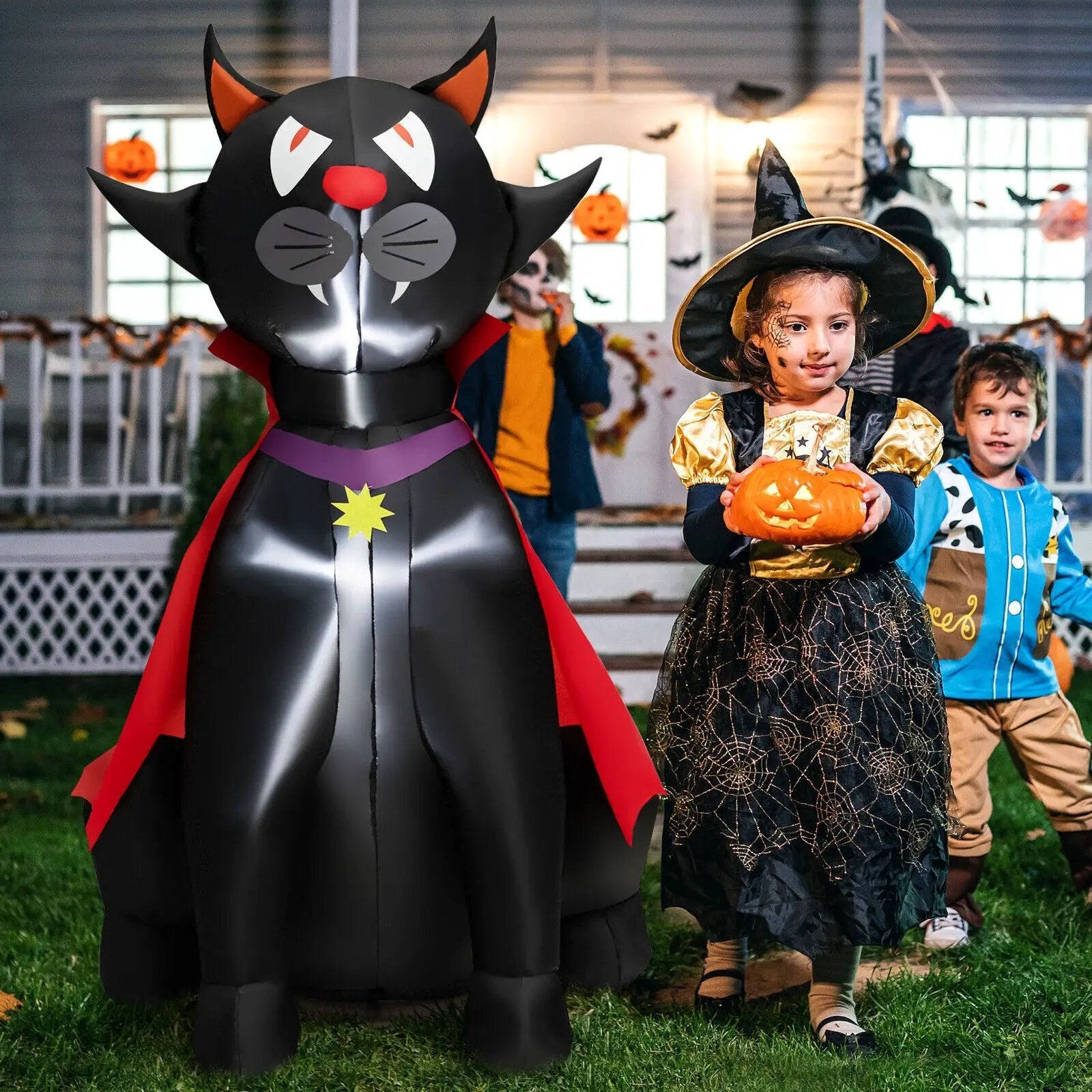 4.7 Feet Halloween Inflatable Vampire Cat with Red Cloak by DirectDeals