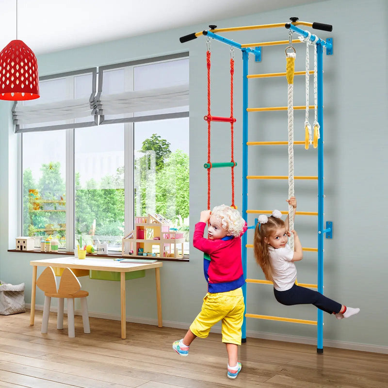 7 In 1 Kids Indoor Gym Playground Swedish Wall Ladder for Solid Wall-Yellow by DirectDeals