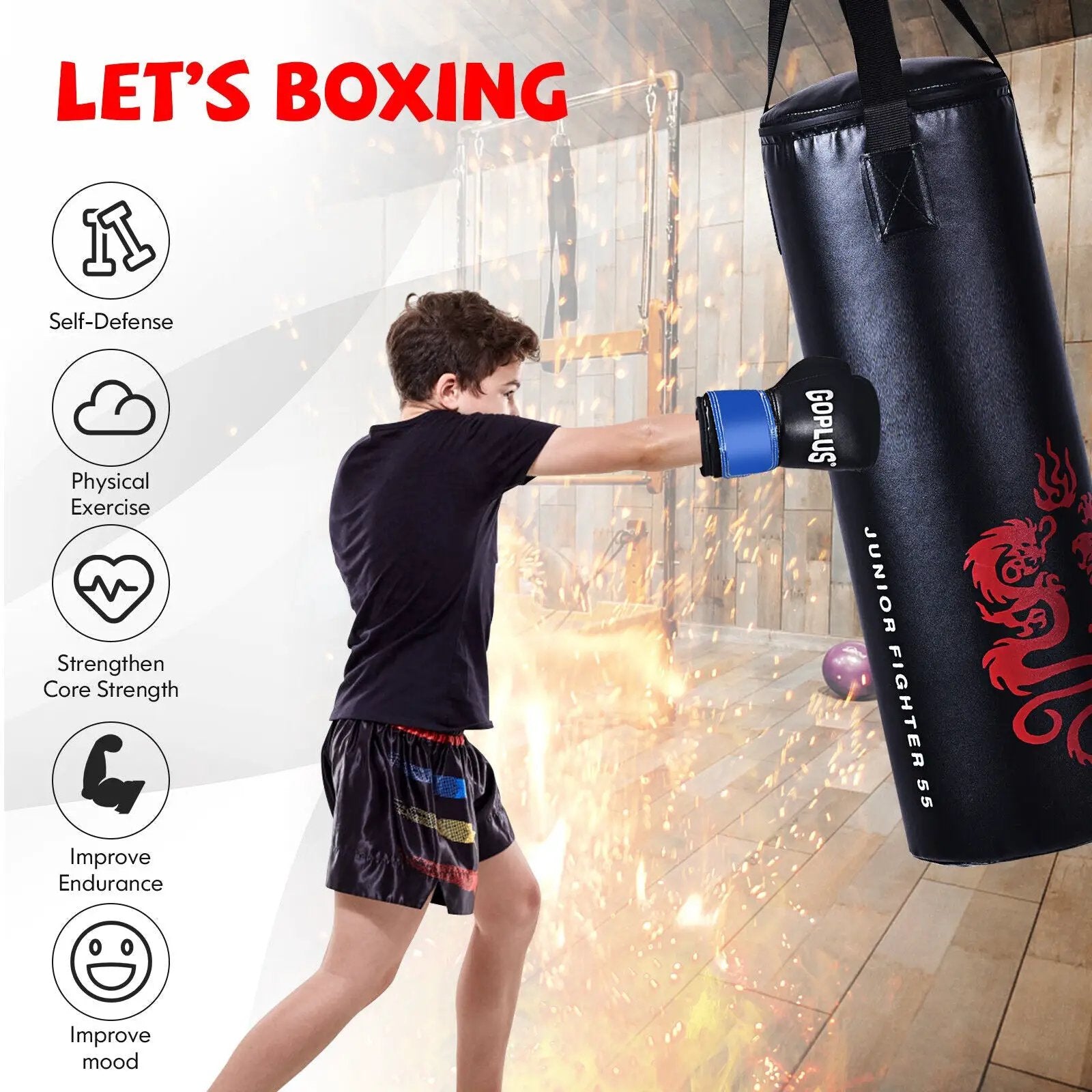5 Pieces 40Lbs Filled Punching Boxing Set with Jump Rope and Gloves by DirectDeals
