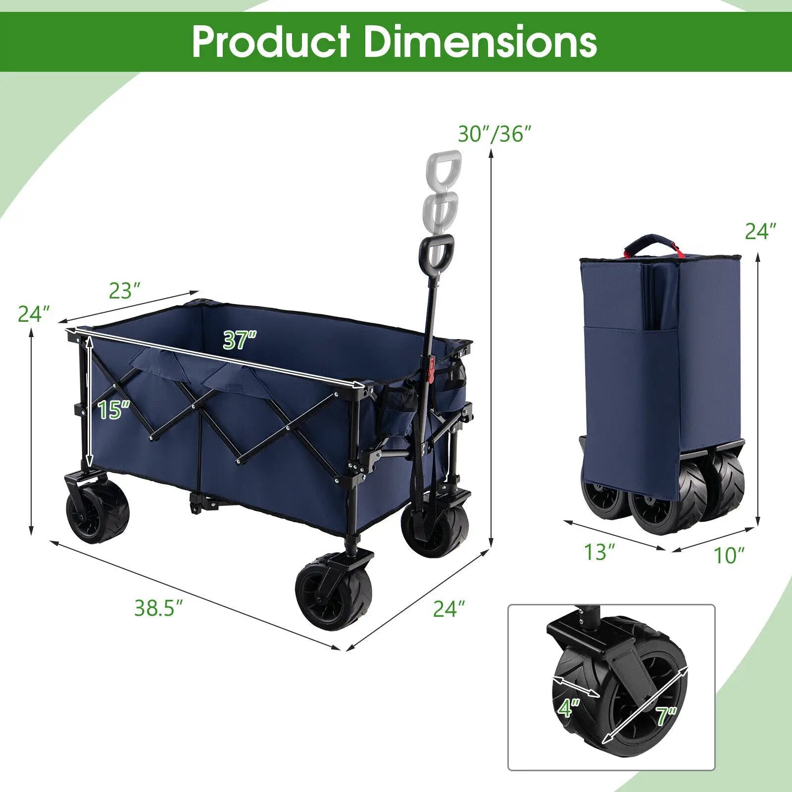 Folding Utility Garden Cart with Wide Wheels and Adjustable Handle by DirectDeals