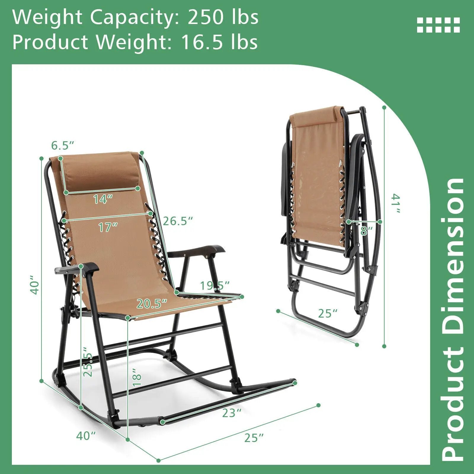 Outdoor Patio Camping Lightweight Folding Rocking Chair with Footrest by DirectDeals