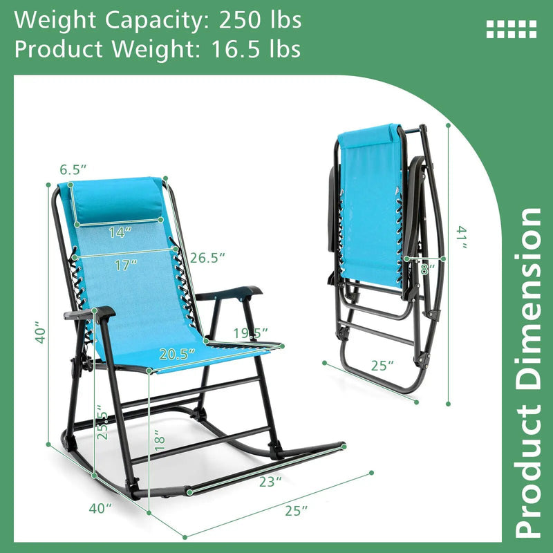 Outdoor Patio Camping Lightweight Folding Rocking Chair with Footrest by DirectDeals