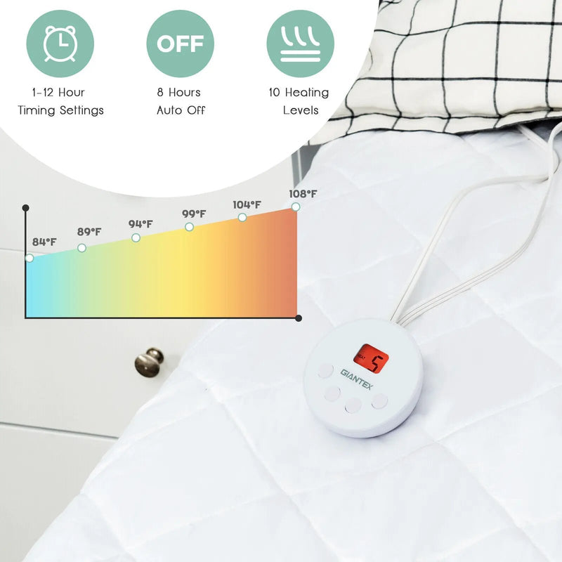 Auto Shut Off Heated Electric Mattress Pad with Dual Controller-Queen Size by DirectDeals