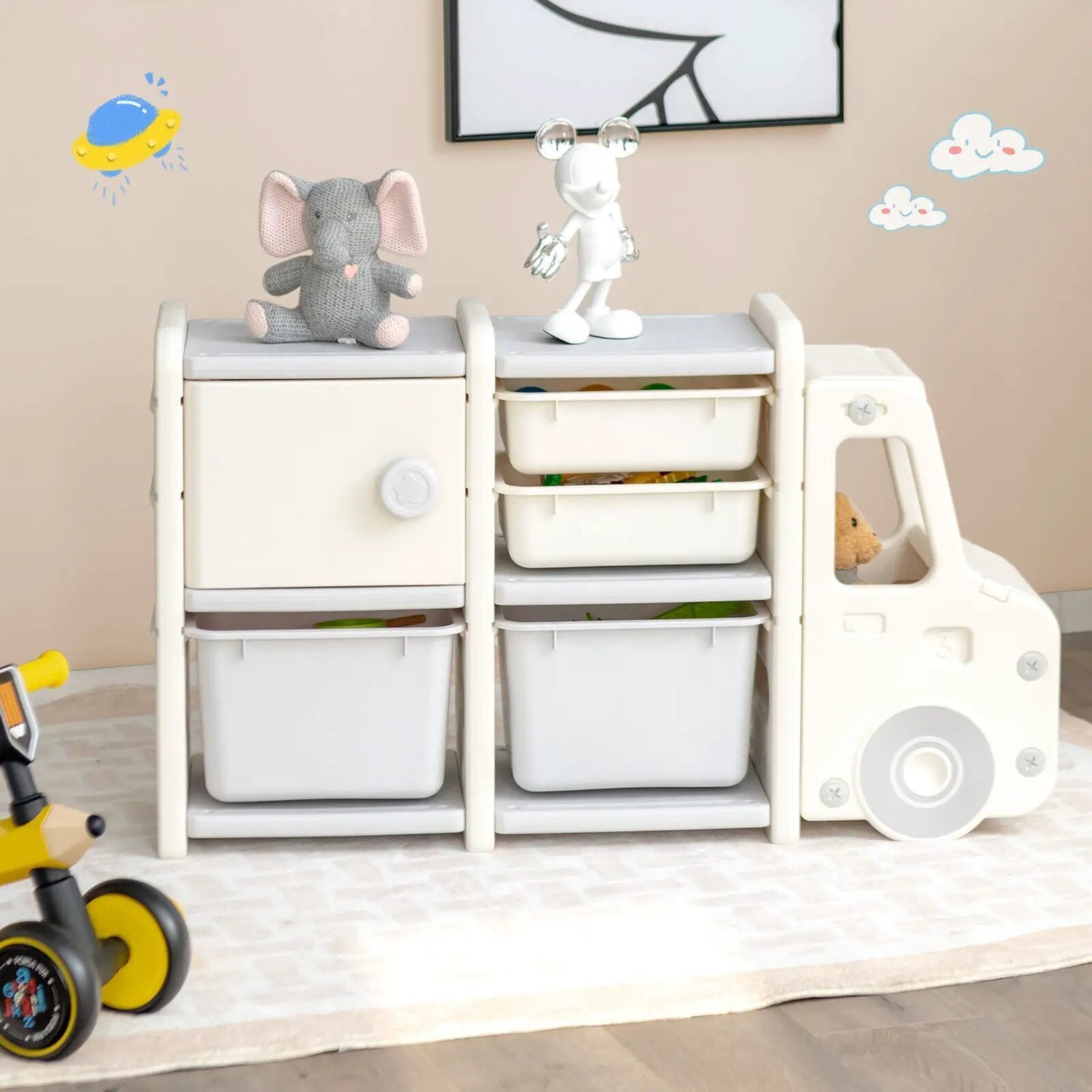 Toddler Truck Storage Organizer with Plastic Bins by DirectDeals