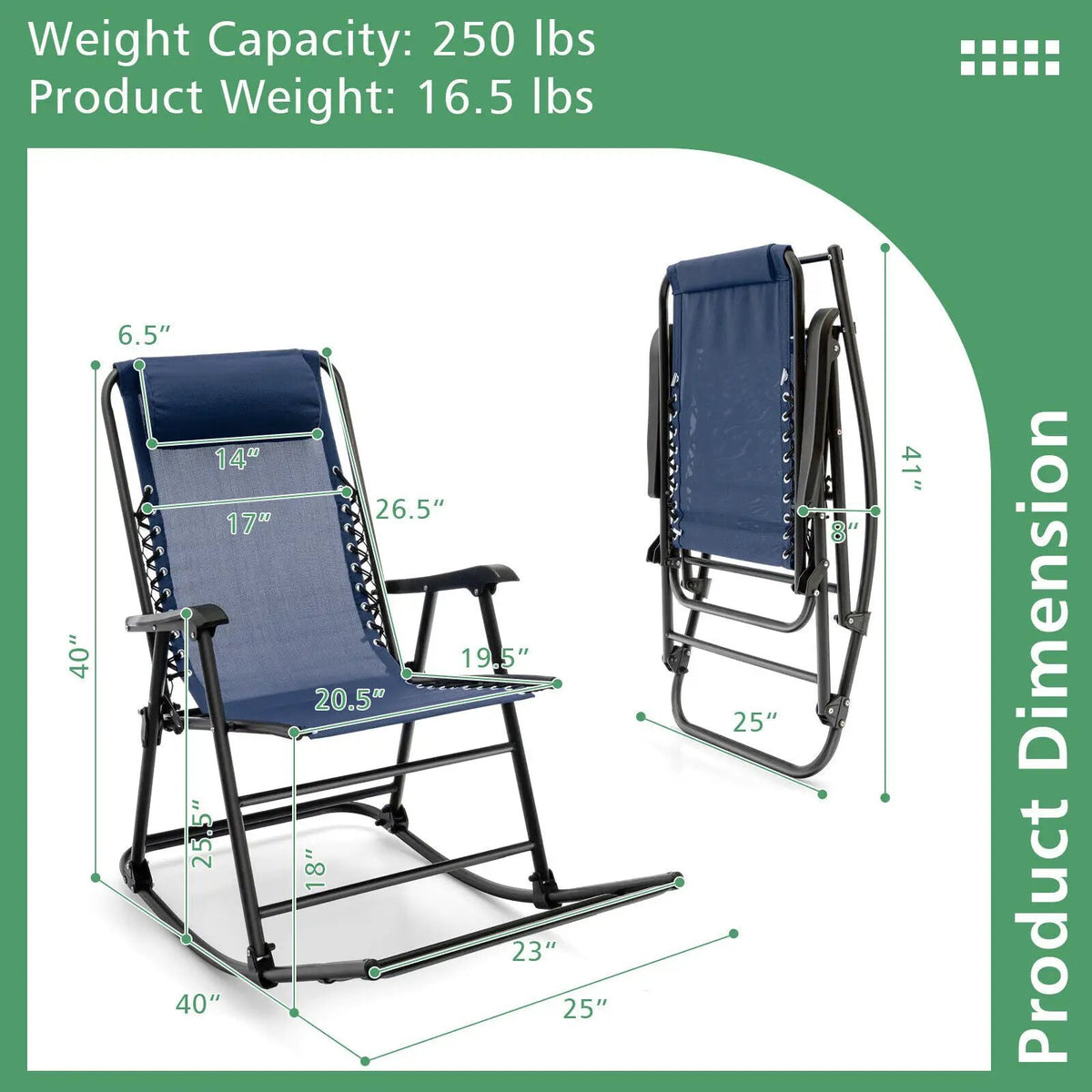 Outdoor Patio Camping Lightweight Folding Rocking Chair with Footrest, photo 19 of 40