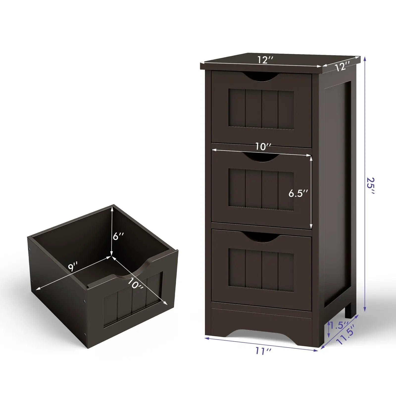 Bathroom Floor Freestanding Storage Organizer with 3 Drawers by DirectDeals