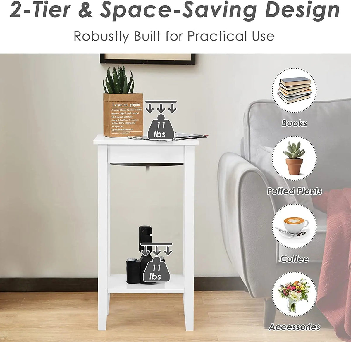 Set of 2 Versatile 2-Tier End Table with Storage Shelf, photo 3 of 8