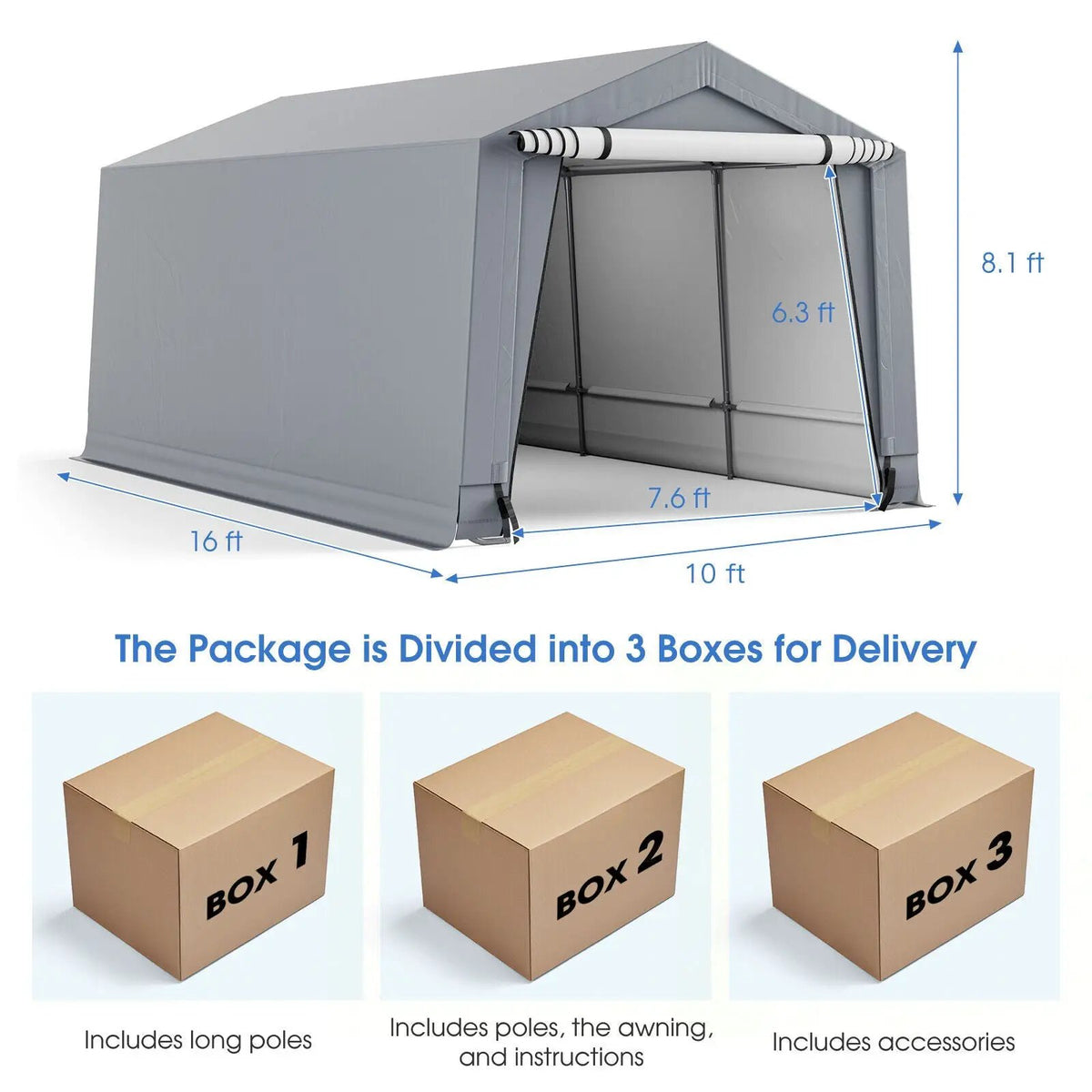 10 x 16/10 x 20 Feet Outdoor Heavy-Duty Carport with 2 Doors, photo 4 of 9