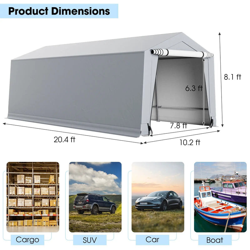 10 x 16/10 x 20 Feet Outdoor Heavy-Duty Carport with 2 Doors by DirectDeals