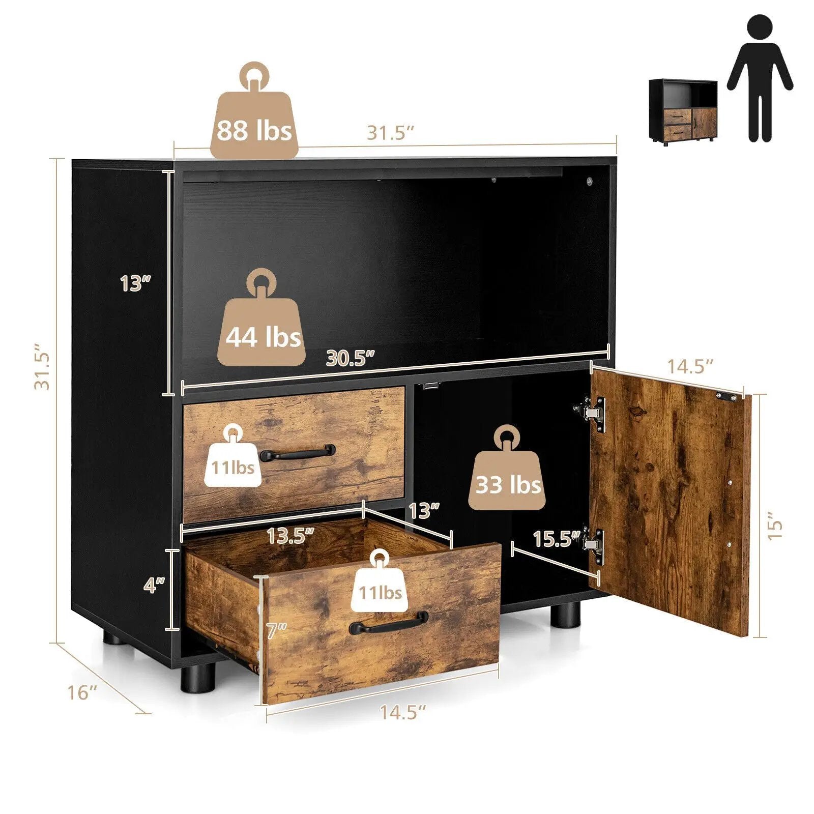 Kitchen Storage Buffet Sideboard with Wine Rack and Glass Holder-Black by DirectDeals