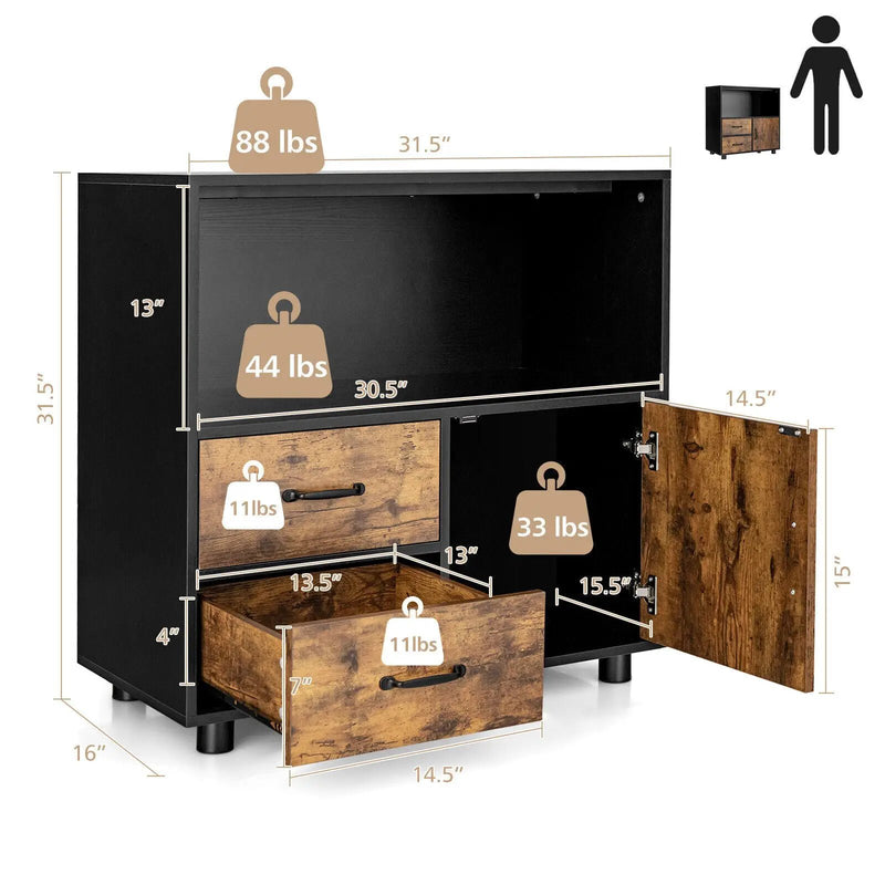 Kitchen Storage Buffet Sideboard with Wine Rack and Glass Holder-Black by DirectDeals
