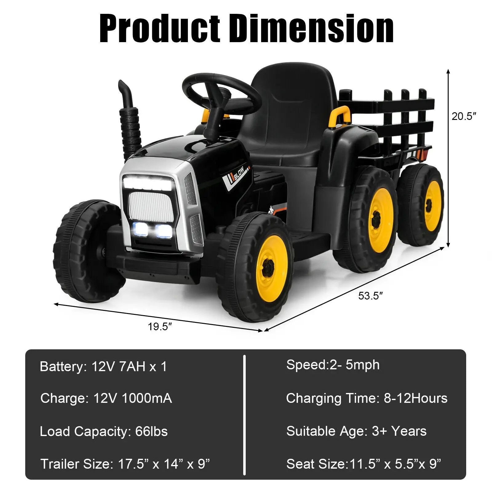 12V Ride on Tractor with 3-Gear-Shift Ground Loader for Kids 3+ Years Old by DirectDeals