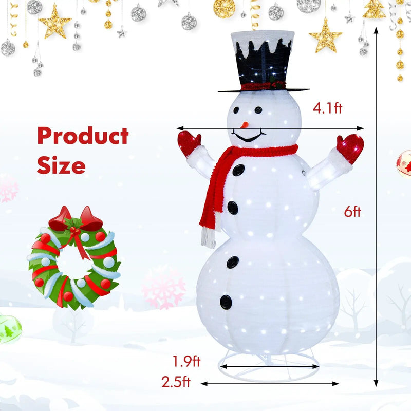 6 Feet Lighted Snowman with Top Hat and Red Scarf-White by DirectDeals