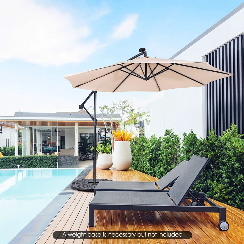 10 Feet Patio Solar Powered Cantilever Umbrella with Tilting System by DirectDeals