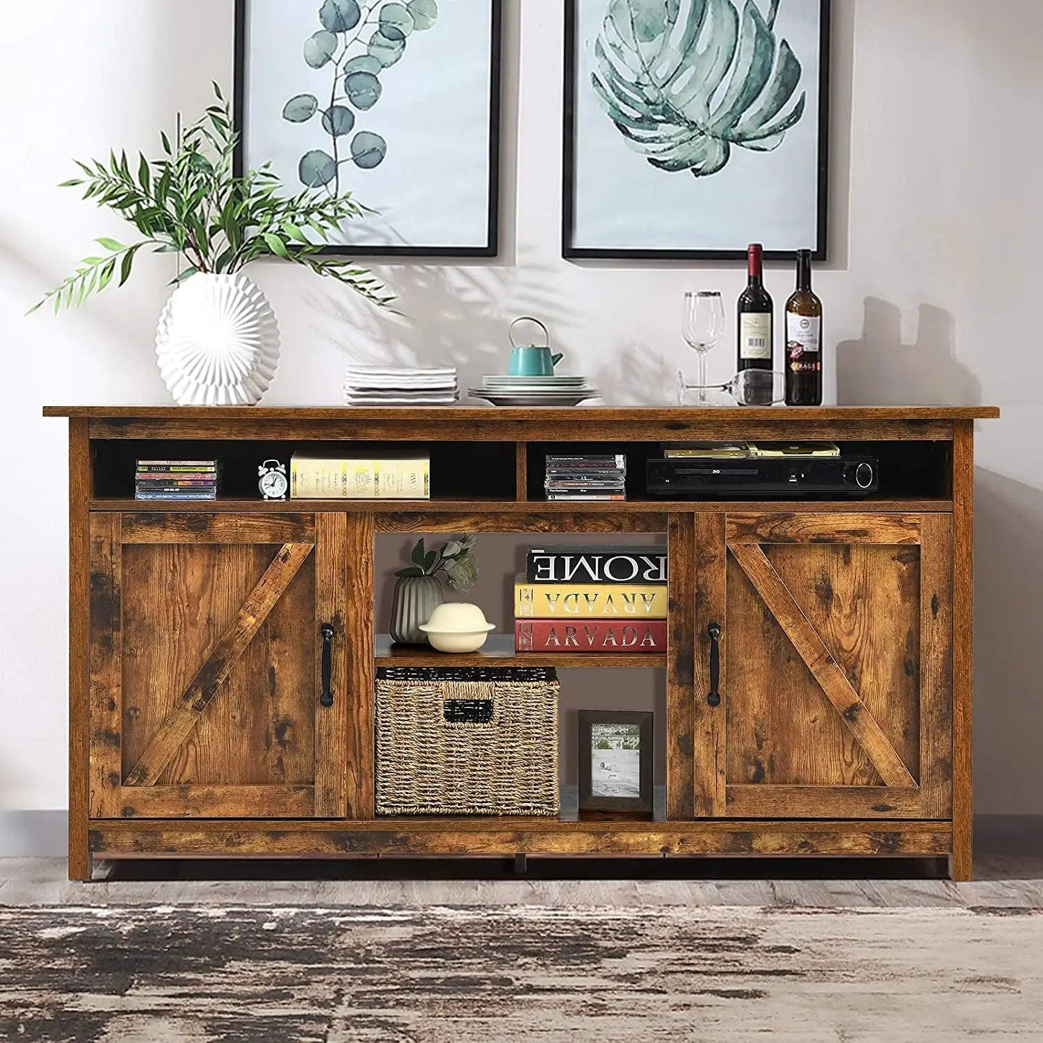 60”Industrial TV Stand Entertainment Center with Shelve and Cabinet-Brown by DirectDeals