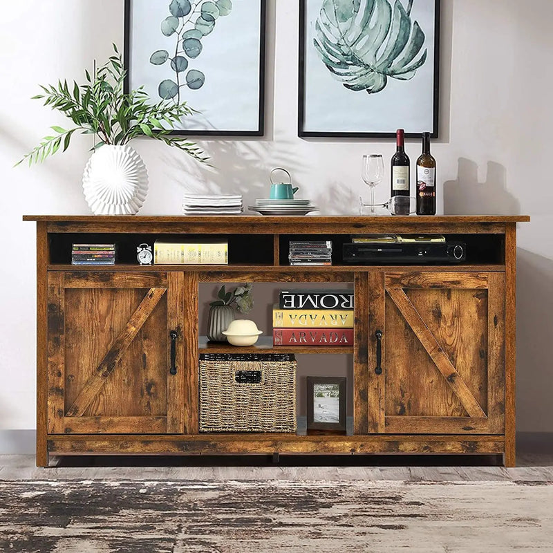 60”Industrial TV Stand Entertainment Center with Shelve and Cabinet-Brown by DirectDeals