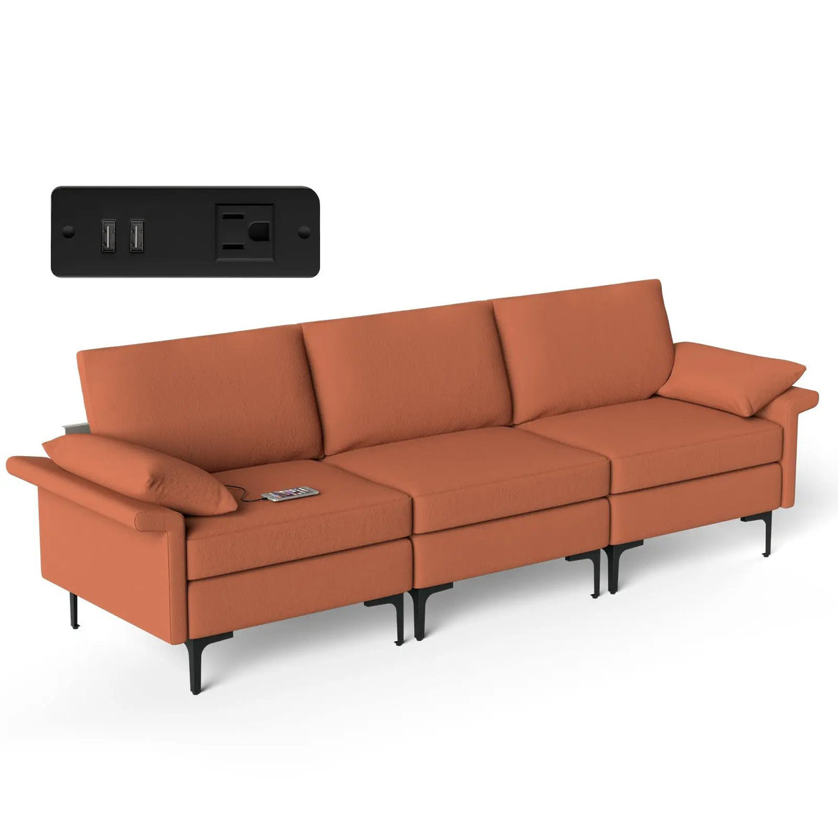 Large 3-Seat Sofa Sectional with Metal Legs and 2 USB Ports for 3-4 people, photo 3 of 11