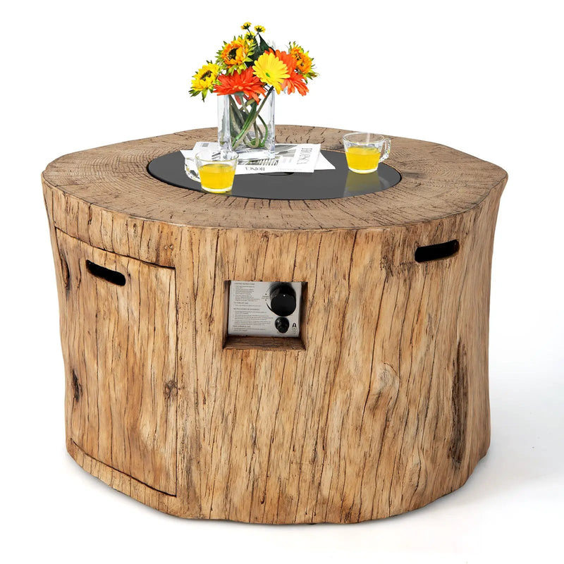 40 Inch Round Propane Gas Fire Pit Table Wood-Like Surface with Laval Rock PVC Cover by DirectDeals
