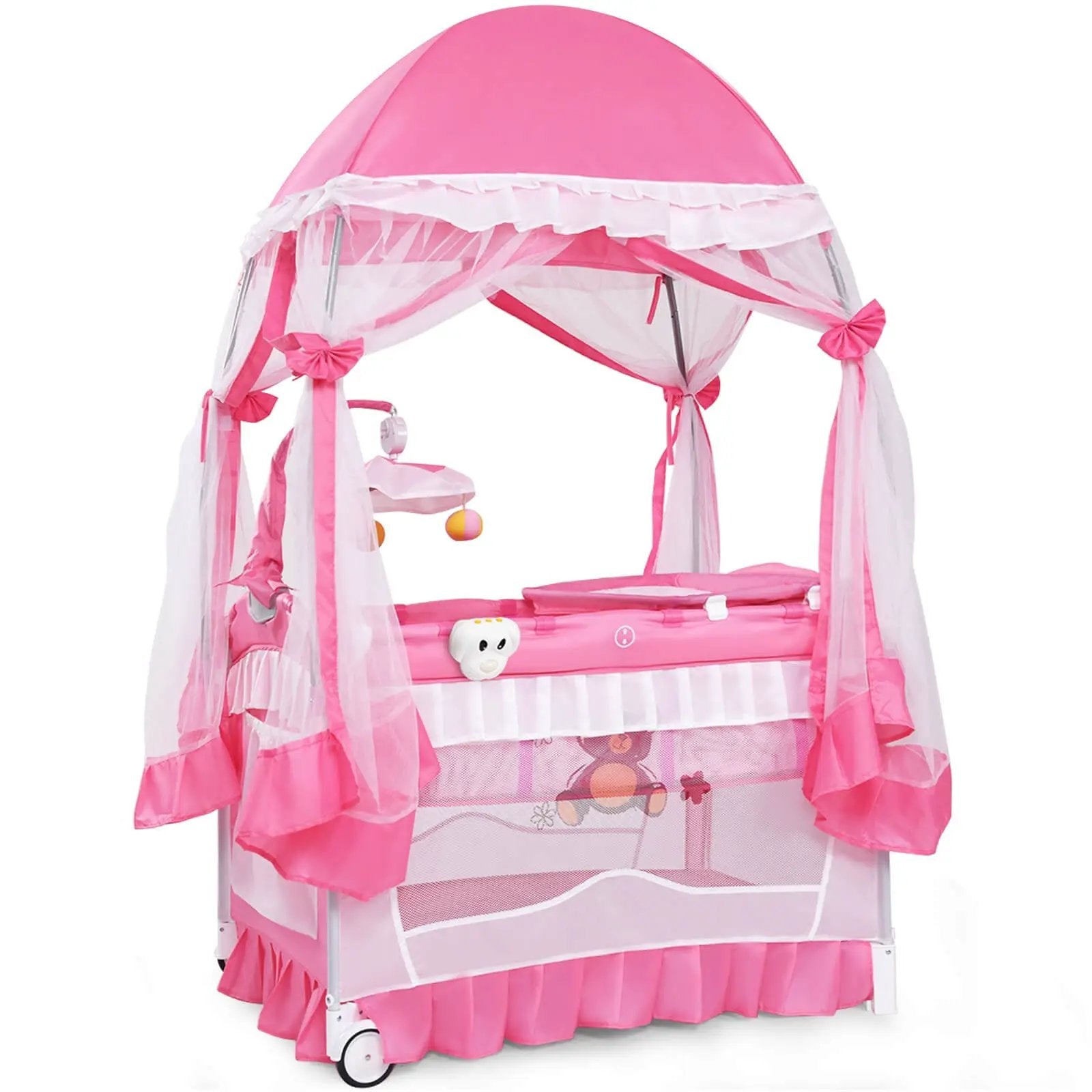 Portable Baby Playpen Crib Cradle with Carring Bag-Pink by DirectDeals