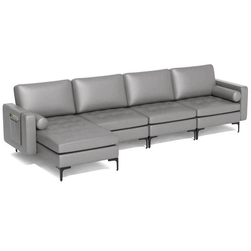 Modular L-shaped 4-Seat Sectional Sofa with Reversible Chaise and 2 USB Socket by DirectDeals