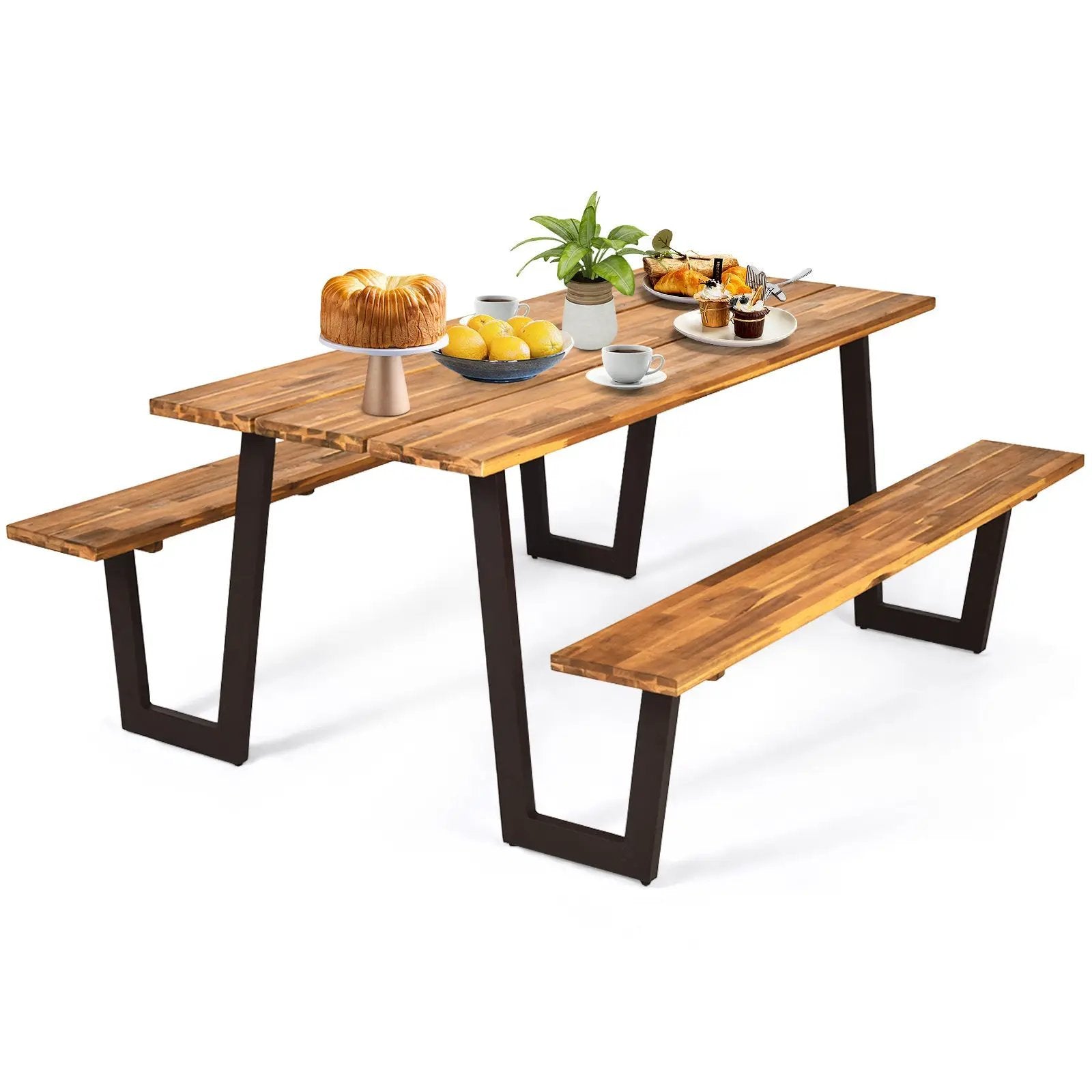Patented 70 Inch Dining Table Set with Seats and Umbrella Hole by DirectDeals