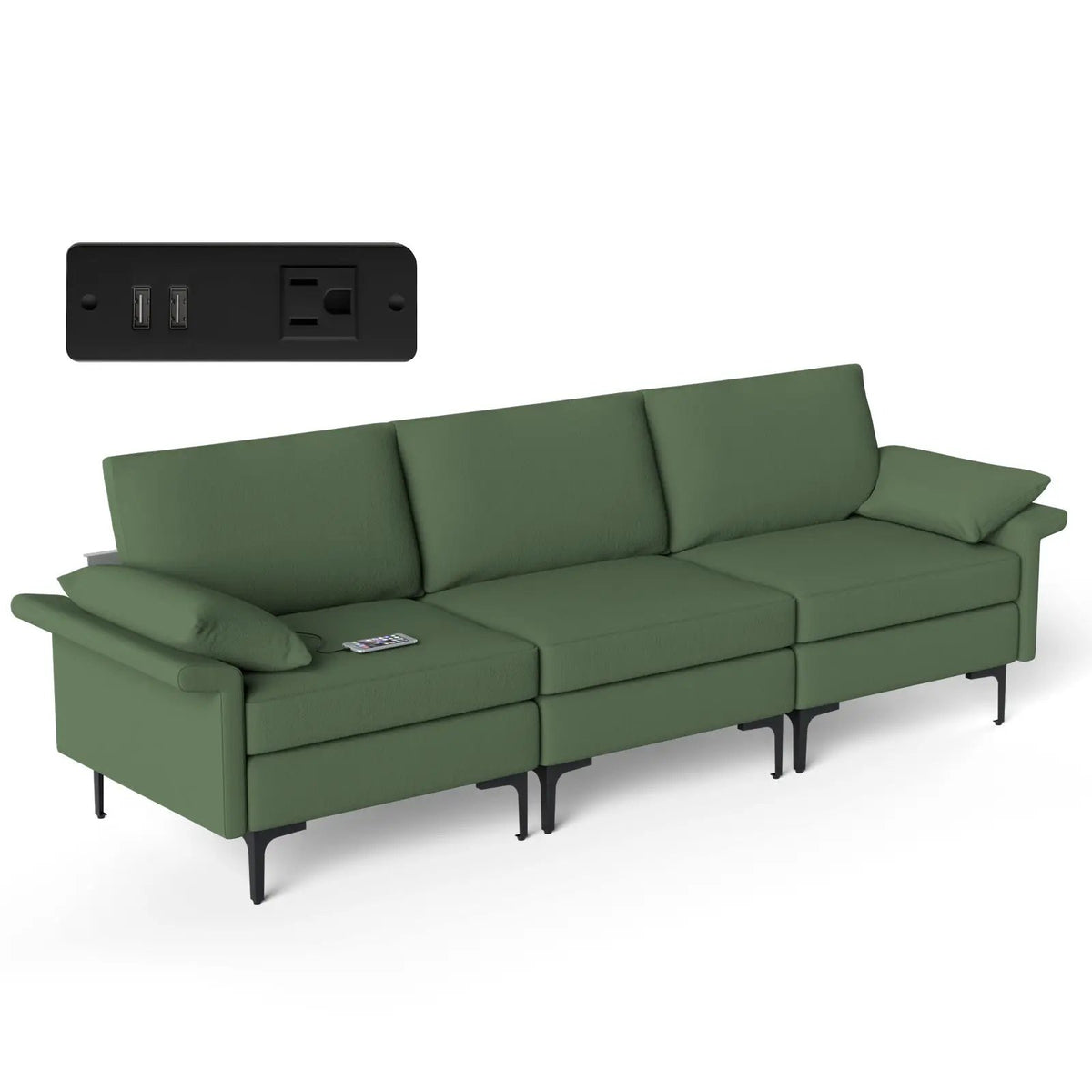 Large 3-Seat Sofa Sectional with Metal Legs and 2 USB Ports for 3-4 people, photo 9 of 11