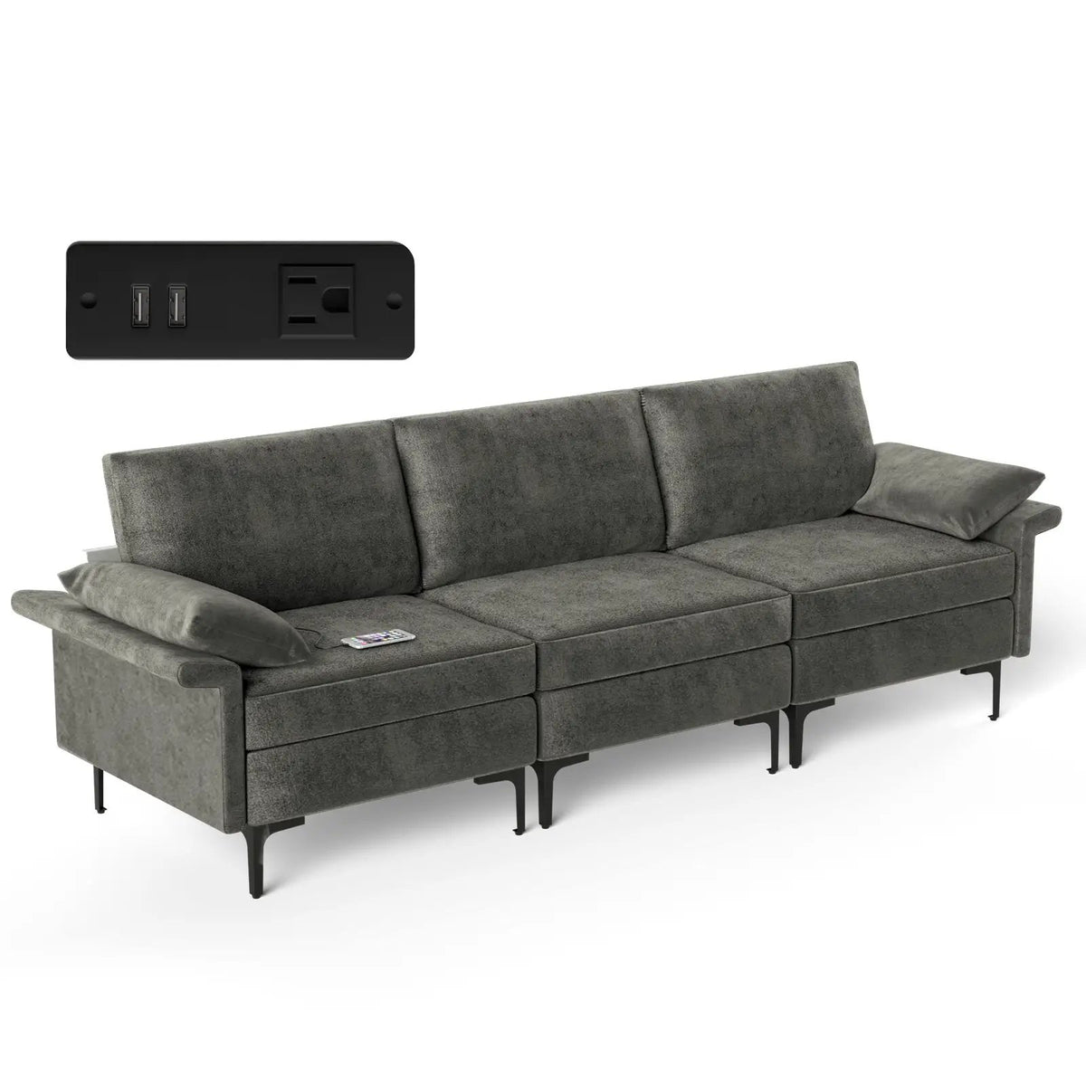 Large 3-Seat Sofa Sectional with Metal Legs and 2 USB Ports for 3-4 people, photo 10 of 11