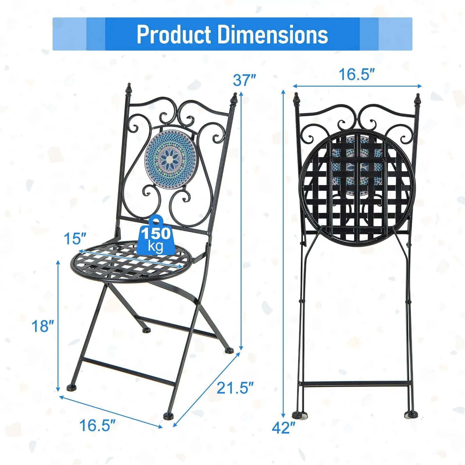 Set of 2 Mosaic Chairs for Patio Metal Folding Chairs by DirectDeals