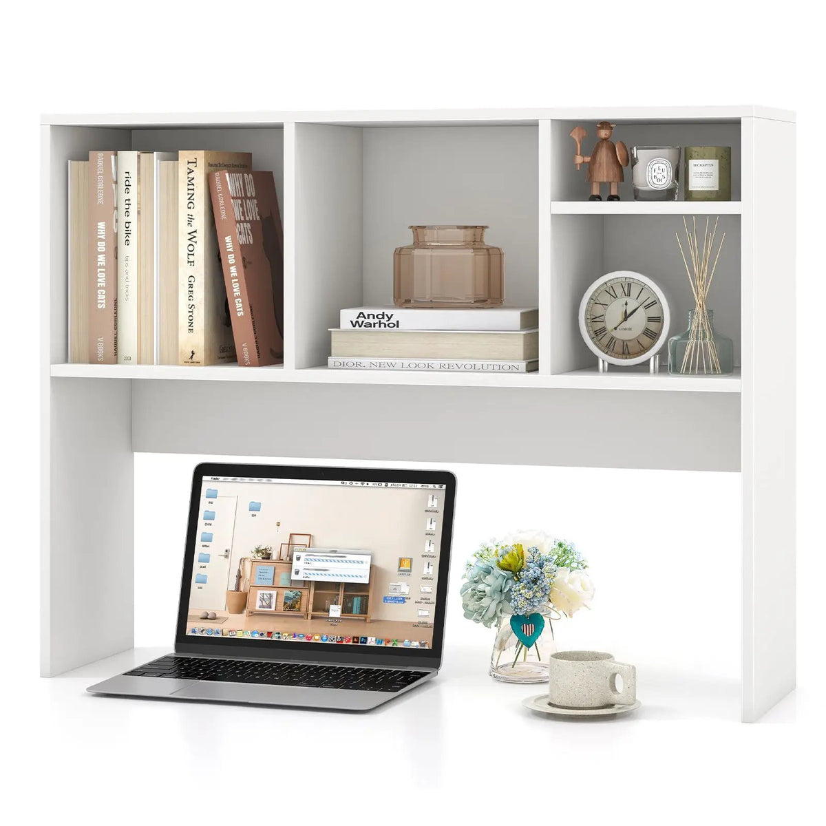 Computer Desktop Bookcase with 4 Cubbies and Open Back Compartment, photo 3 of 14