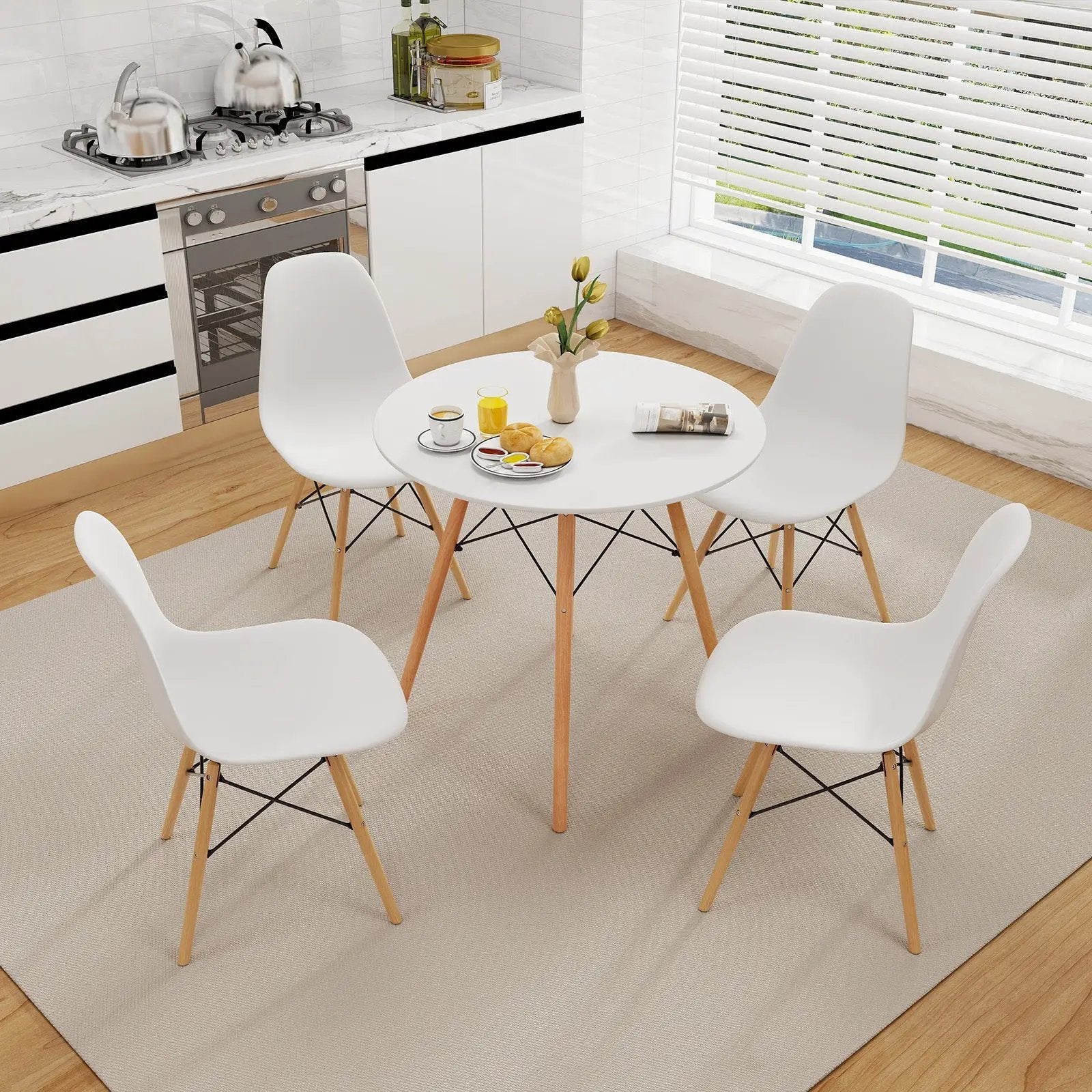 Round Modern Dining Table with Solid Wooden Leg-White by DirectDeals