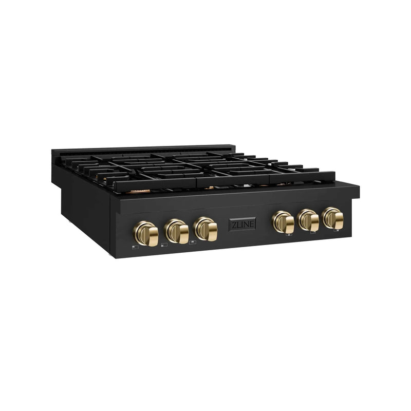 ZLINE 30" Paramount Gas Rangetop Black Stainless Steel Polished Gold SRTBZ-30-G by Farmhouse Kitchen and Bath