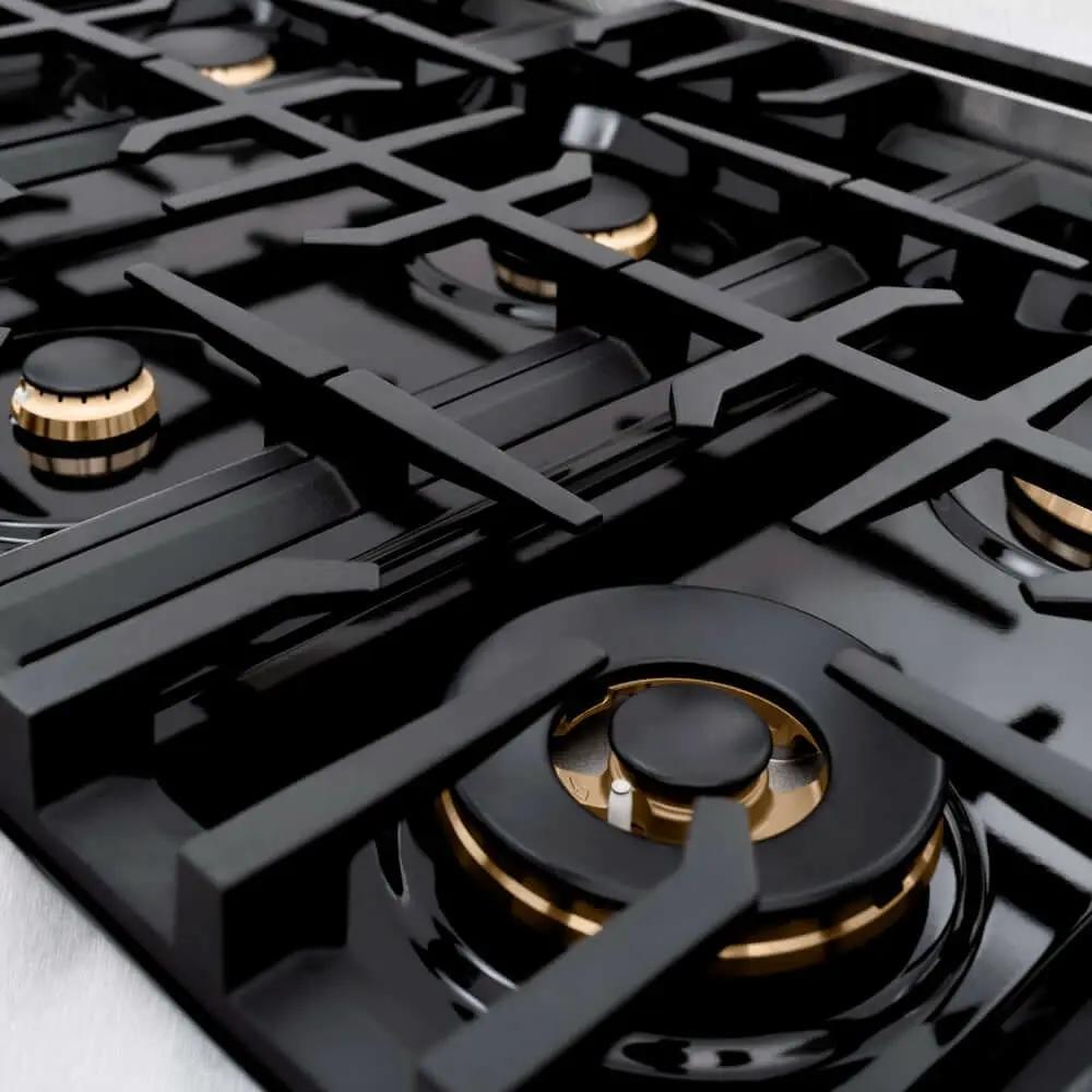 ZLINE 48" Select Dual Fuel Range Gas Cooktop Electric Convection Oven DuraSnow® Stainless Steel Black Matte Door Champagne Bronze HDRSZ-BLM-48-CB by Farmhouse Kitchen and Bath