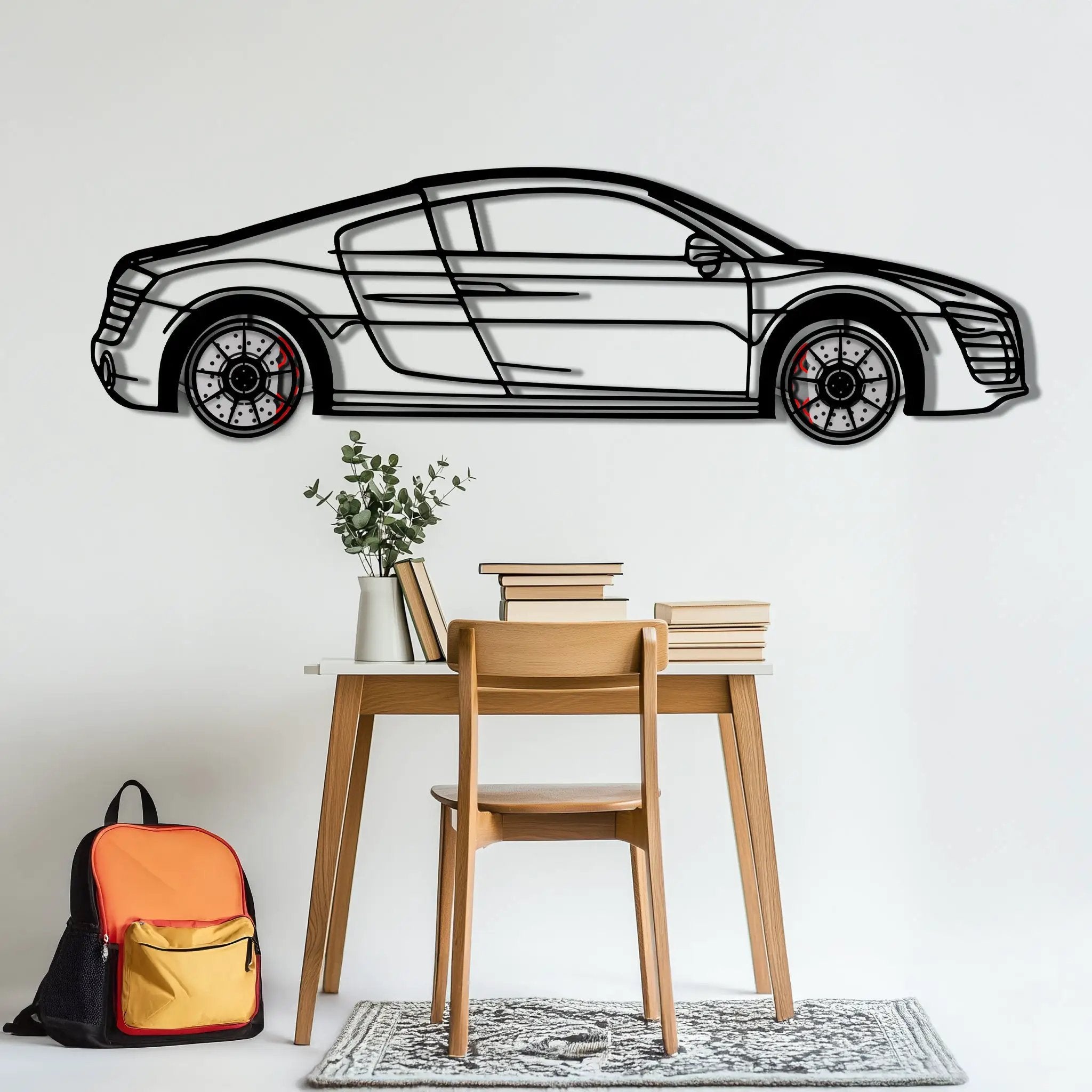 Audi R8 Metal Car Wall Art with Rotating Wheels - Exotic Supercar Silhouette Decor - Interactive Automotive Wall Art KAFMEKA096 by Enova Art