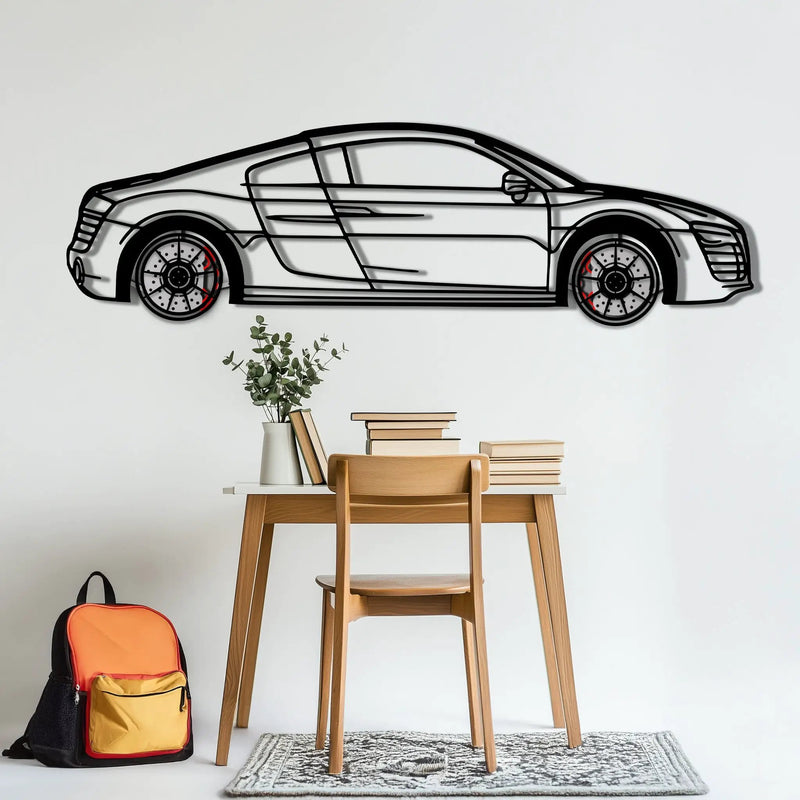 Audi R8 Metal Car Wall Art with Rotating Wheels - Exotic Supercar Silhouette Decor - Interactive Automotive Wall Art KAFMEKA096 by Enova Art