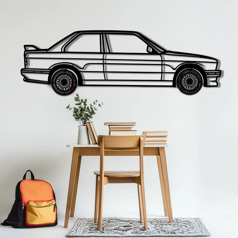 BMW E30 M3 Metal Car Wall Art with Rotating Wheels - Classic M Power Silhouette Decor - Interactive Automotive Wall Art - KAFMEKA100 by Enova Art