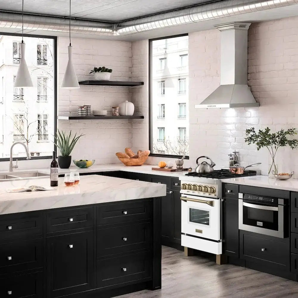 ZLINE 24" Autograph Dual Fuel Range, White Door, Bronze RAZ-WM-24-CB by Farmhouse Kitchen and Bath