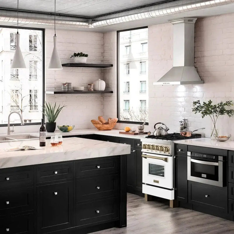 ZLINE 24" Autograph Dual Fuel Range, White Door, Bronze RAZ-WM-24-CB by Farmhouse Kitchen and Bath