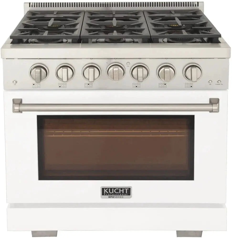 Kucht 36" Freestanding Professional Gas Range Liquid Propane KFX3600X/LP-W by Farmhouse Kitchen and Bath