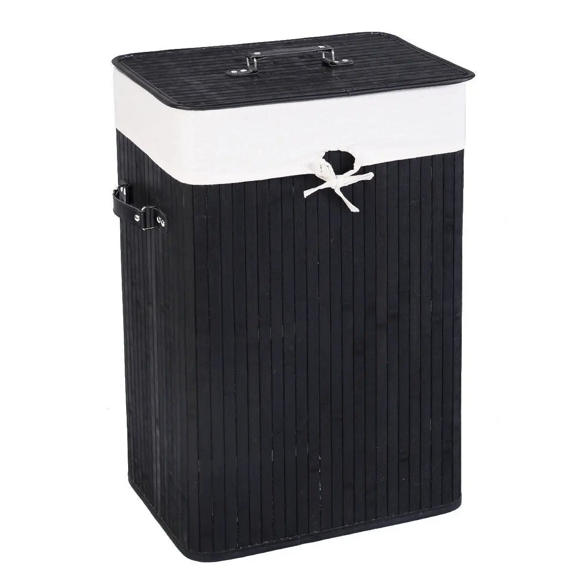 19 Gal Rectangle Laundry Basket Bamboo Clothes Hamper with Handles and Lid, photo 3 of 11