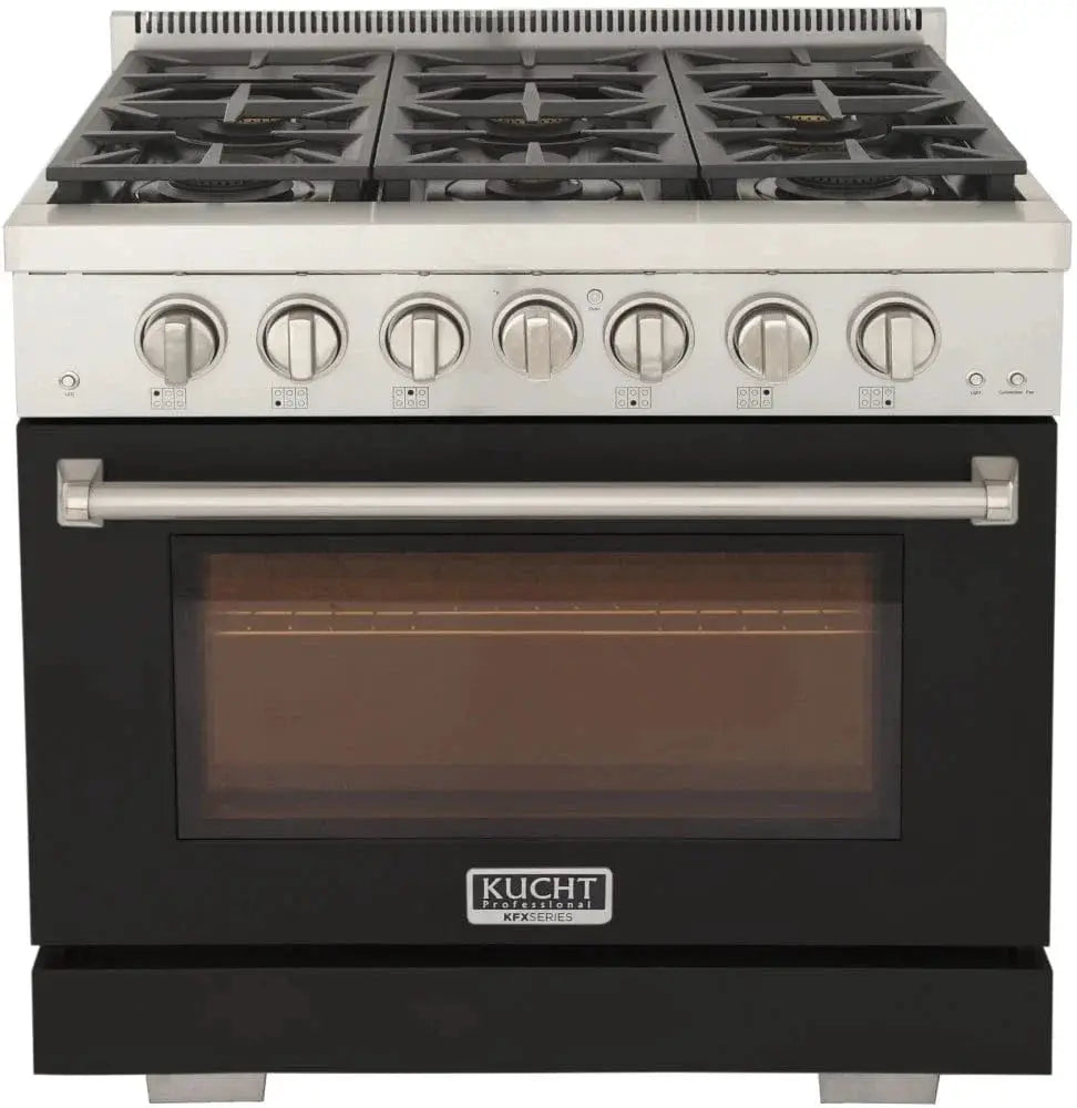 Kucht 36" Freestanding Professional Gas Range Liquid Propane KFX3600X/LP-BK by Farmhouse Kitchen and Bath